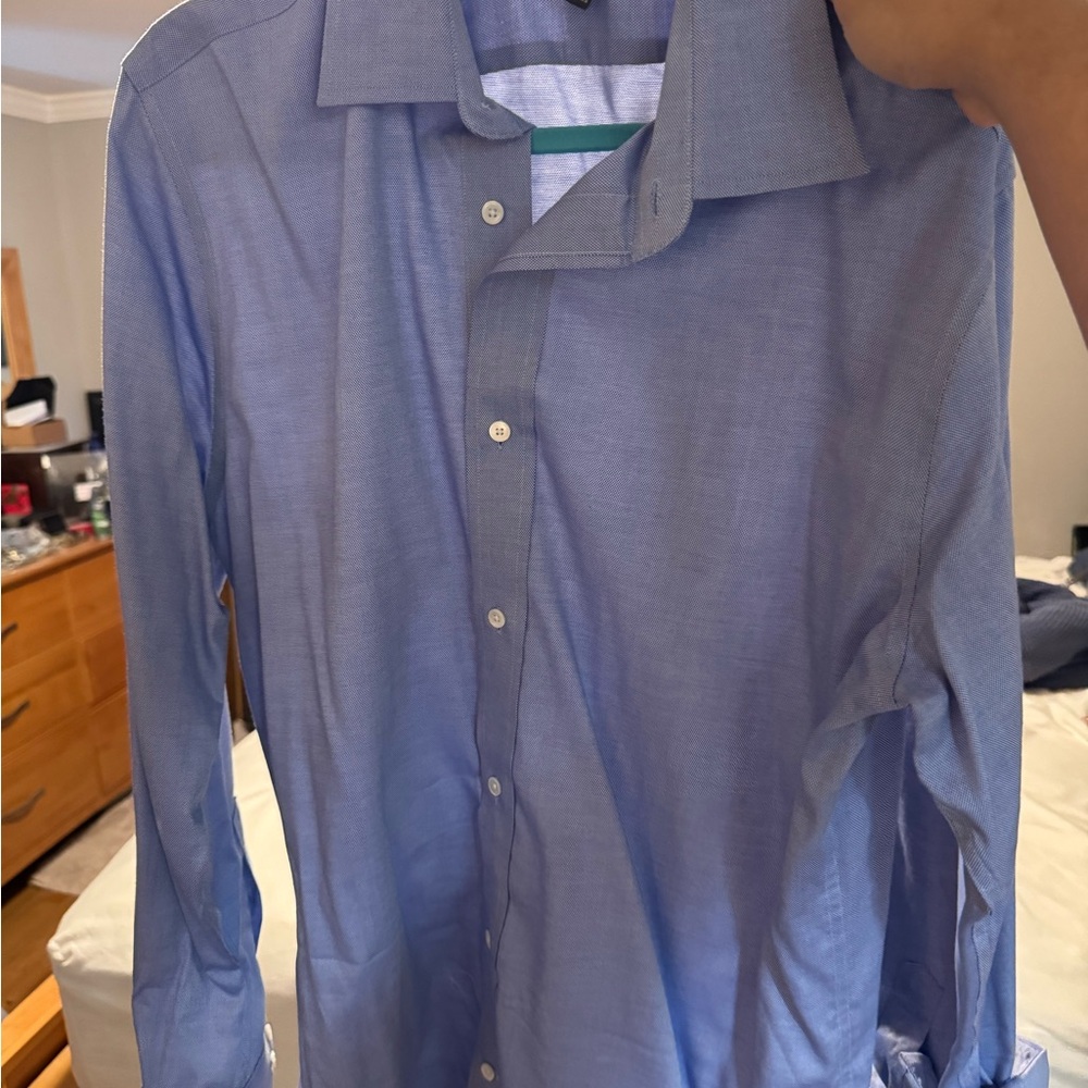 Banana Republic BR Wrinkle Resistant Dress Shirt Size L Blue Texture